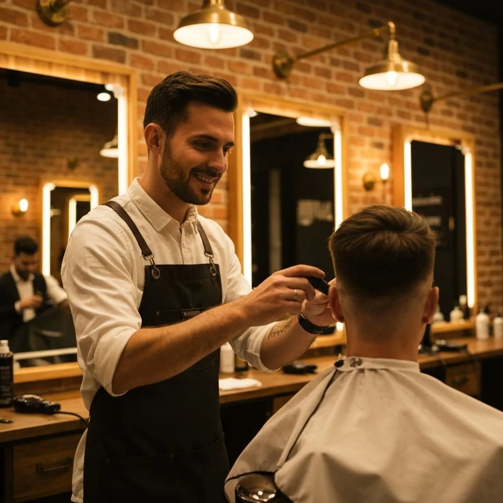 Master barber at work in R & R Barbershop